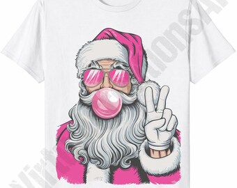 Retro Pink Santa PNG , Santa Blowing Bubble PNG Sublimation Design, Hippie Santa png, Groovy Santa png, Retro Christmas png