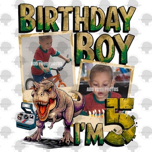 Dinosaure personnalisable anniversaire garçon PNG, 5 ans, 5e anniversaire PNG sublimation Design, T-Rex anniversaire png, 5e carte d'anniversaire personnalisée png