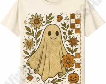 Checkered Floral Ghost PNG, Halloween Girly Ghost Sublimation, Preppy Halloween Png, Cute Fall png, Spooky Season png, Vintage Halloween png