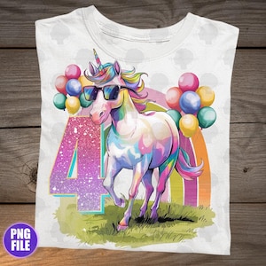 Girls 4th Birthday Unicorn PNG, Cute Unicorn Birthday PNG Sublimation, Girls Birthday png, Fourth Unicorn Birthday, 4th Birthday Gift