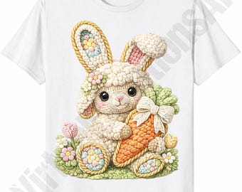 Cute Crochet Bunny PNG | Amigurumi Carrot Bunny T-Shirt Design