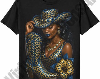 Blue and Gold Cowgirl png, Glam Western png, Black Cowgirl Sublimation, Western Cowgirl Boots png, Melanin Fashion png, Glam Black Woman png