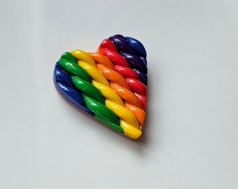 Handmade Clay Heart Cover / Needle Minder Rainbow