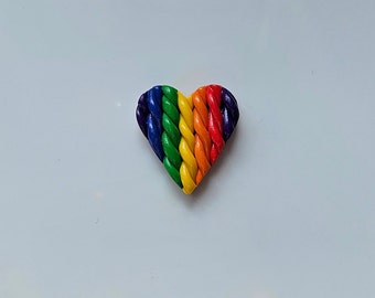 Handmade Clay Heart Cover / Needle Minder Rainbow