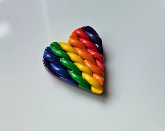 Handmade Clay Heart Cover / Needle Minder Rainbow