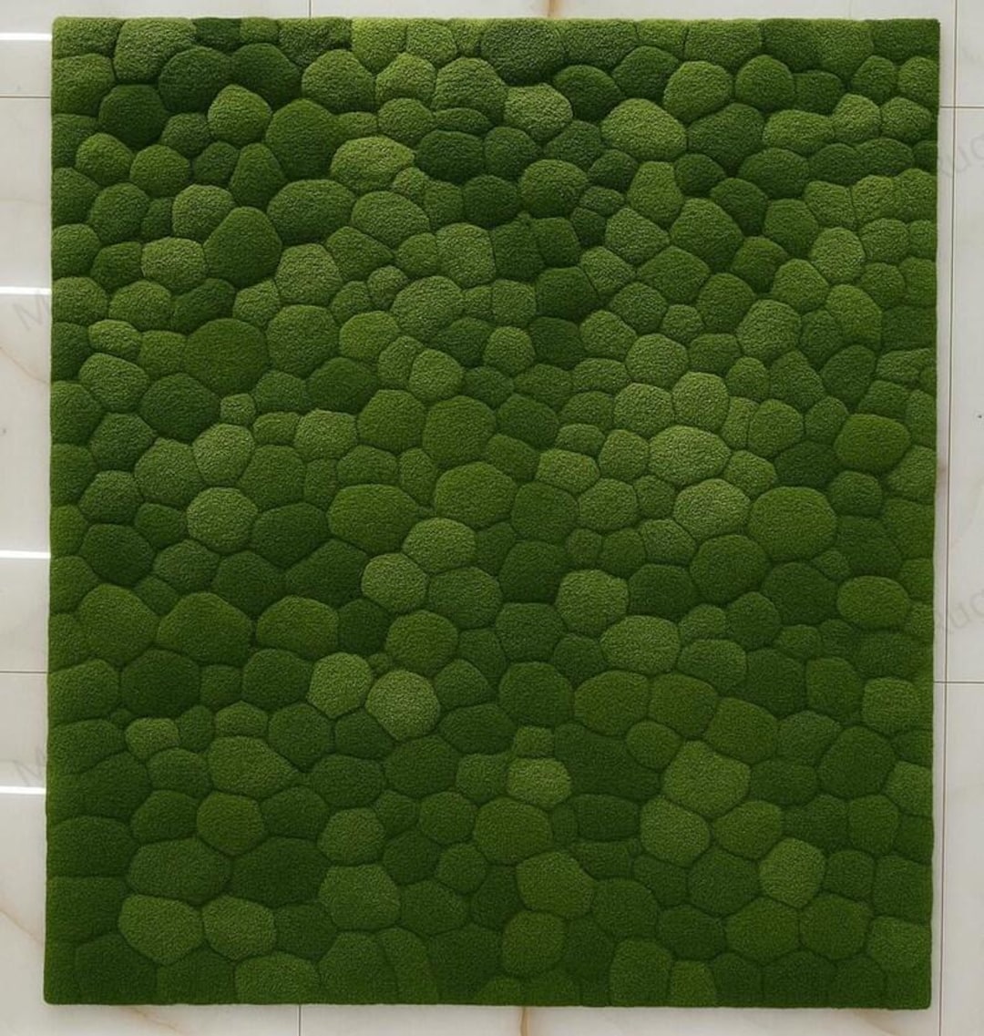 Hand Tufted Wool Rug, Moss Pebble Design, Modern Nature Inspired Carpet ...