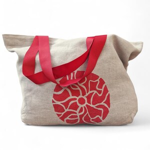 Sac fourre-tout en lin. Sac unique imprimé à la main. Grand cartable. Sac de plage naturel. Sac shopping écologique. Sac en lin vintage recyclé.