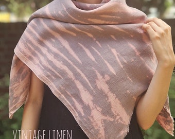 Hand-Dyed Shibori Vintage Linen Scarf: Versatile Cover Up & Stylish Wrap. Beach Blanket. Summer Essential