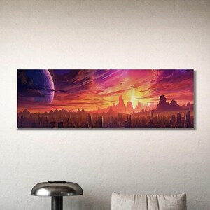 Art Print Futuristic City Skyline Synthwave Style Cyberpunk Alien Planet Wall Decoration Digital Art Print 5