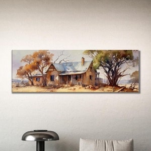 Vintage Farm Canvas, Rustic, Aqua Art, Mystical