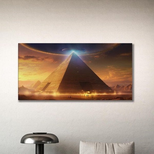 Pyramid 4 Stargate Alien Planet Print UFO Gift for Men, Modern Sci-fi Landscape Wall Art Classic Poster, Pyramid Lovers Unique Fantasy Decor