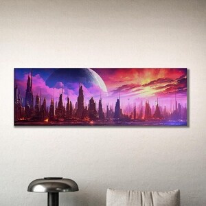 Art Print Futuristic City Skyline Synthwave Style Cyberpunk Alien Planet Wall Decoration Digital Art Print 7