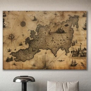 Carte de chasseur de trésor, carte au trésor pirate authentique, style antique, décor mural nautique