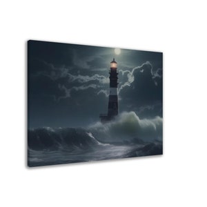 Mystic Lighthouse 3, Modern Art, Wall Decor Canvas, Fantasy, Mystic Landscape Art, Full Moon on the Beach