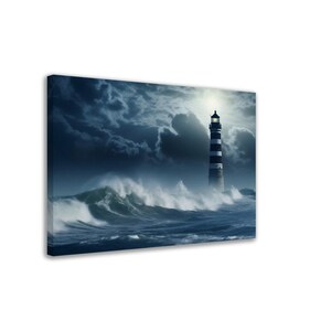 Mystic Lighthouse, Modern Art, Wall Decor Canvas, Fantasy, Mystic Landscape Art, Full Moon on the Beach