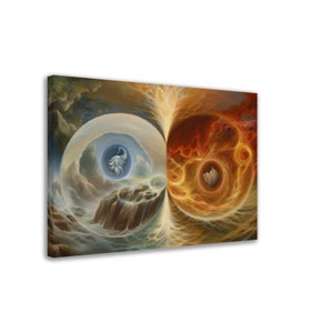 Yin and Yang of the Four Elements 4, Modern Art, Abstract Art. Wall Decor Canvas, Fantasy, Mystic Landscape Art