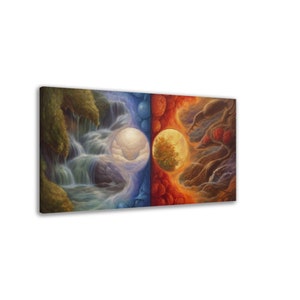 Yin and Yang of the Four Elements, Modern Art, Modern Art, Wall Decor Canvas, Fantasy, Mystic Landscape Art
