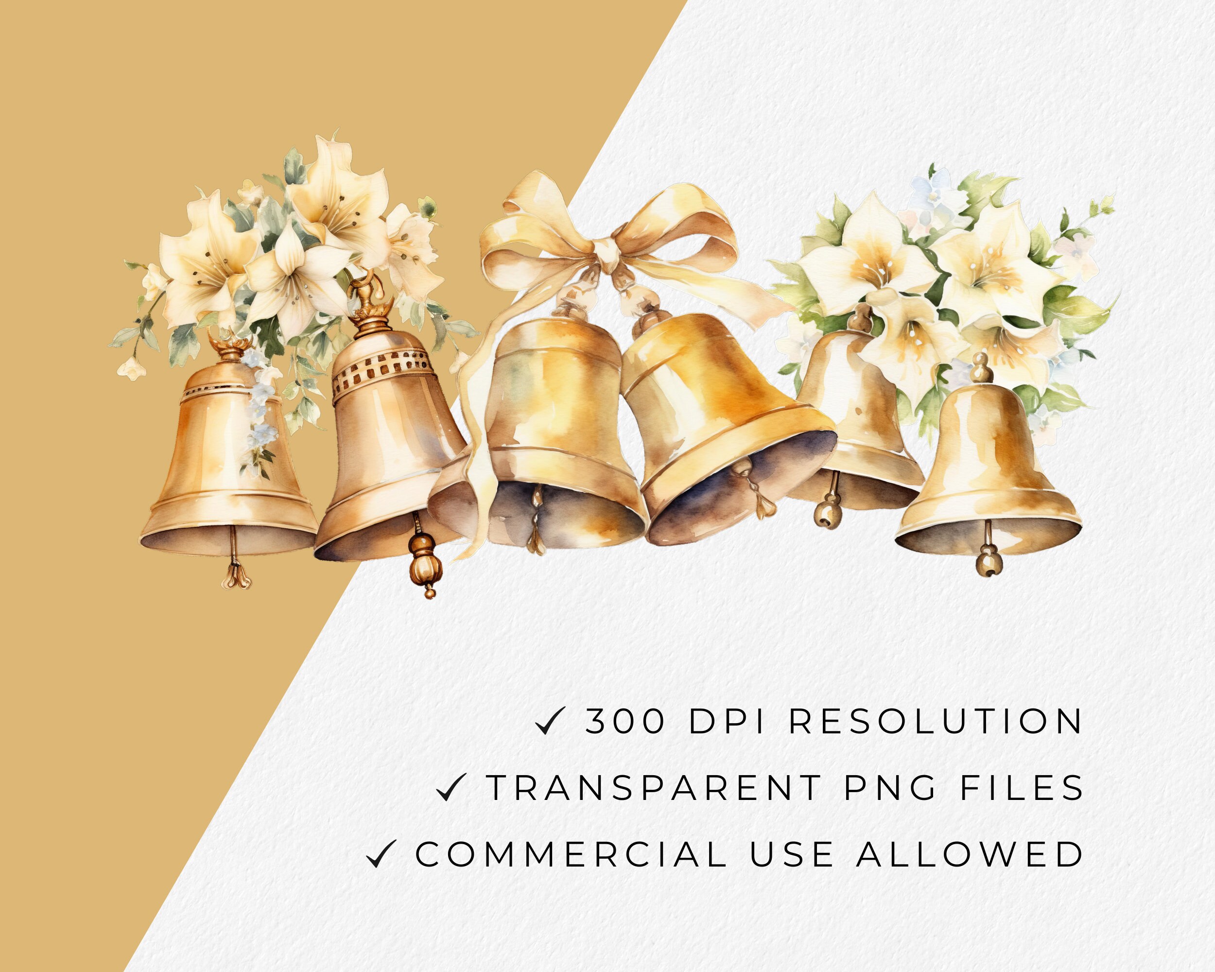 Wedding Bells Clip Art Gold Watercolor Wedding Bells Image Bundle