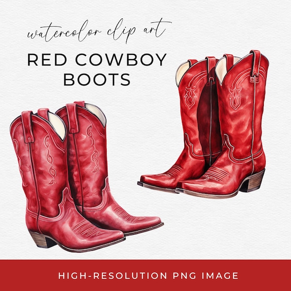 Red Cowboy Boot Clipart Watercolor Cowgirl Boots Clip Art Country Western Images Transparent PNG Clip Art Commercial Use Images