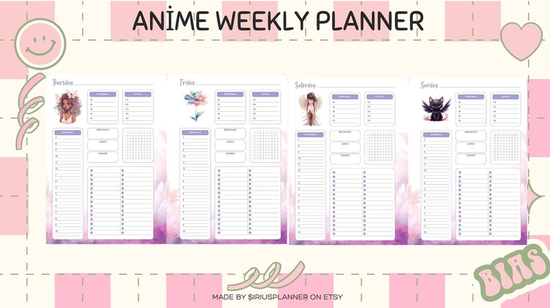 anime-weekly-planner-anime-planner-anime-sticker-digital-etsy