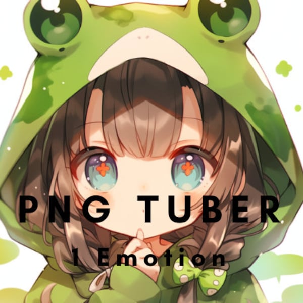 Cute Chibi Frog Girl PNGTUBER GIFTuber | Ready To Use | Basic 1 theme | 4 Reactive PNG Files for Discord, Streaming, Content Creation, Etc!