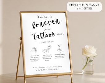 Editable Wedding Temporary Tattoo Station Sign, Minimalist Love is Forever (Canva Template)