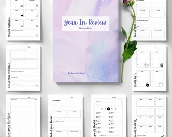 2025 Year In Review, 2026 Yearly Digital Planner Template, Printable yearly habit tracker A5, New Years Resolution Bundle