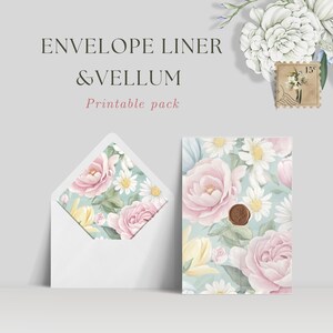 Pre-folded Vellum Jacket and Envelope Liner for 5"x7" Wedding Invitations | Translucent Vellum Wrap | Spring Floral | Print at home DIY