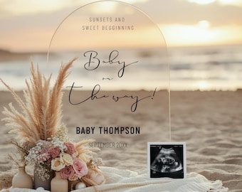 Beach Baby Announcement | Digital Pregnancy Reveal | Social Media Template| Baby on the way |  Simple Sunset