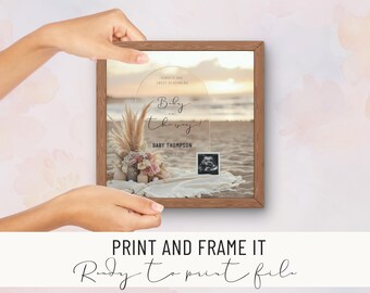 Beach Pregnancy Announcement | Baby on the way Social Media Sign | Sea themed Neutral Baby Reveal