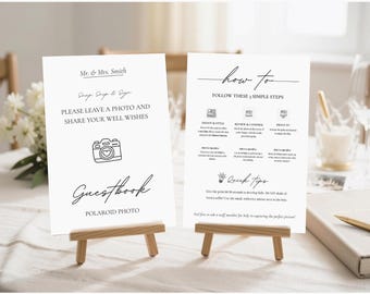Editable Wedding Polaroid Guestbook Sign, Instax Mini Instructions (Digital Download)