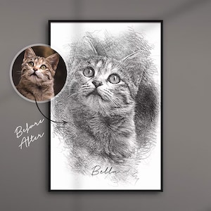 Cat portrait from photo as art print | pencil drawing | personalized gift | animal drawing | ArtGraphit No. 1 | black/white