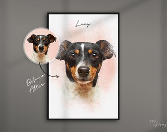 Pencil dog portrait from photo as art print | personalized gift | animal drawing | ArtGraphite No. 1 | color painting