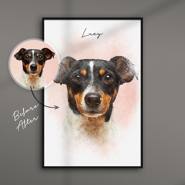 Pencil dog portrait from photo as art print | personalized gift | animal drawing | ArtGraphite No. 1 | color painting