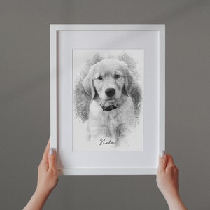 Bleistift Hunde Portrait vom Foto als Kunstdruck personalisiertes Geschenk Tier Zeichnung ArtGraphit No. 1 schwarz/weiß Gemälde Bild 8