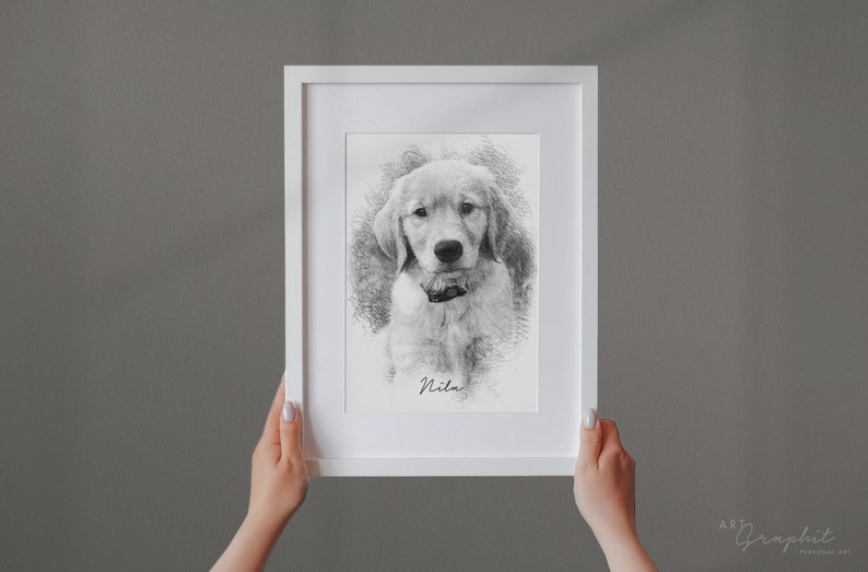 Bleistift Hunde Portrait vom Foto als Kunstdruck personalisiertes Geschenk Tier Zeichnung ArtGraphit No. 1 schwarz/weiß Gemälde Bild 8