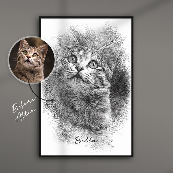 Katzen Portrait vom Foto als Kunstdruck | Bleistift Zeichnung | personalisiertes Geschenk | Tier Zeichnung | ArtGraphit No. 1 | schwarz/weiß