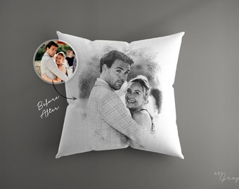 Hochzeit Kissen personalisiert mit Namen | personalisiertes Geschenk | Zeichnung auf Fotokissen | ArtGraphit No. 1 | schwarz/weiß und Farbe