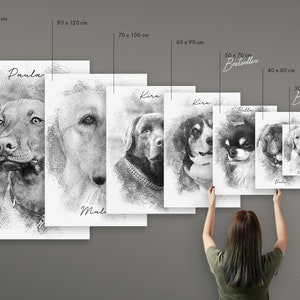 Bleistift Hunde Portrait vom Foto als Kunstdruck personalisiertes Geschenk Tier Zeichnung ArtGraphit No. 1 schwarz/weiß Gemälde Bild 4