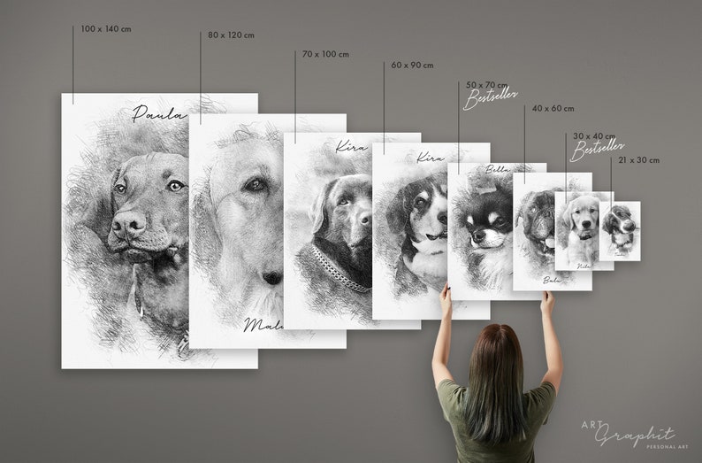 Bleistift Hunde Portrait vom Foto als Kunstdruck personalisiertes Geschenk Tier Zeichnung ArtGraphit No. 1 schwarz/weiß Gemälde Bild 4