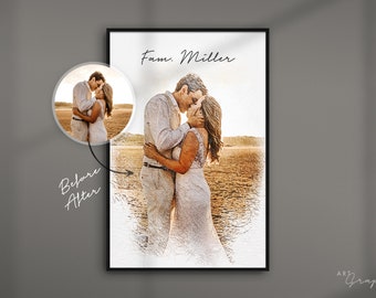 Hochzeit Portrait vom Foto als Kunstdruck | personalisiertes Geschenk | Hochzeit Zeichnung | ArtGraphit No. 1 | Bunt Gemälde