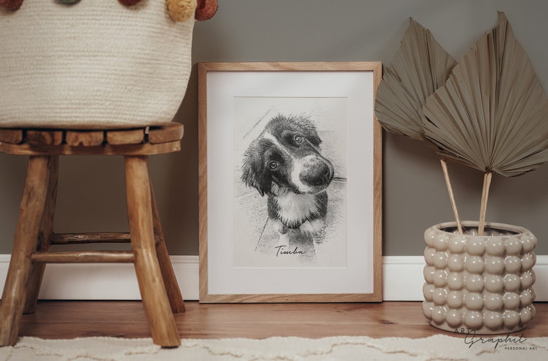 Bleistift Hunde Portrait vom Foto als Kunstdruck personalisiertes Geschenk Tier Zeichnung ArtGraphit No. 1 schwarz/weiß Gemälde Bild 9