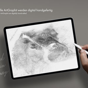Bleistift Hunde Portrait vom Foto als Kunstdruck personalisiertes Geschenk Tier Zeichnung ArtGraphit No. 1 schwarz/weiß Gemälde Bild 7