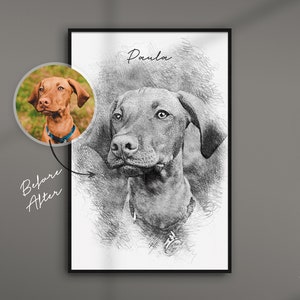 Bleistift Hunde Portrait vom Foto als Kunstdruck personalisiertes Geschenk Tier Zeichnung ArtGraphit No. 1 schwarz/weiß Gemälde Bild 1