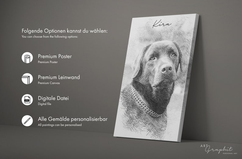 Bleistift Hunde Portrait vom Foto als Kunstdruck personalisiertes Geschenk Tier Zeichnung ArtGraphit No. 1 schwarz/weiß Gemälde Bild 2