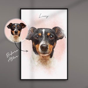 Potloodhondportret van foto als kunstafdruk | gepersonaliseerd cadeau | Dierentekening | ArtGraphite nr. 1 | Kleur schilderijen