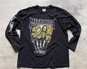 Metallica 2003 Caricature Black Long Sleeve Y2K Rock Band Tee Shirt, Size XL