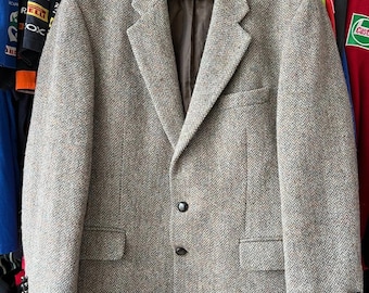 Vintage Harris Tweed Brook Münnner Grauer Country Wollblazer, Größe Medium