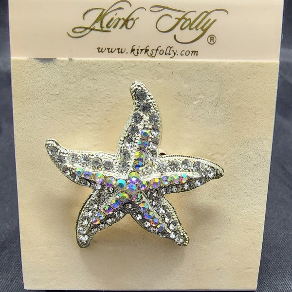 Rare Gorgeous Vintage Signed Kirk Folly Silver Tone AB Rhinestone Star Brooch