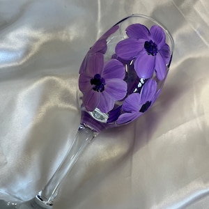 Hand painted with wine glass with purple botanicals